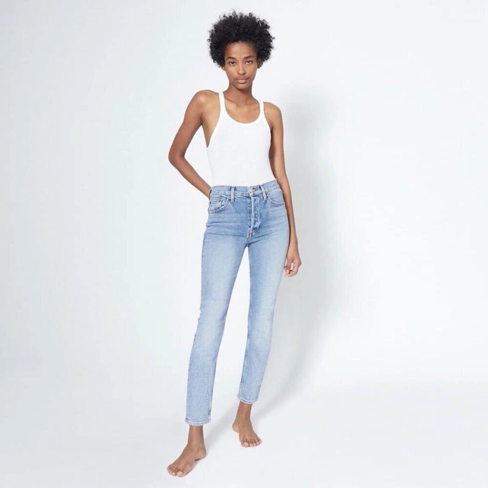 NWT New $265 RE/DONE 90's High Rise Ankle Crop Jeans In Mid 90s Size 26